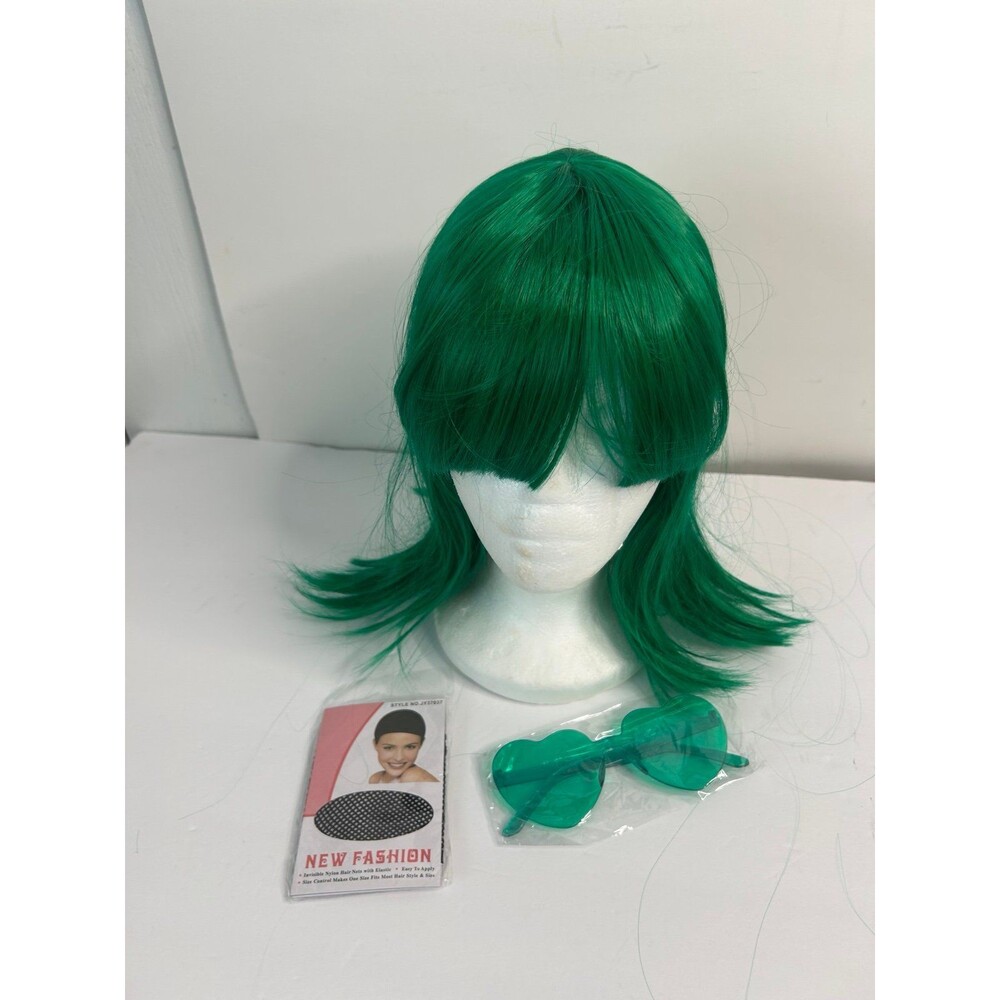 New Women’s Green Wig and Heart Sunglasses Costume Set